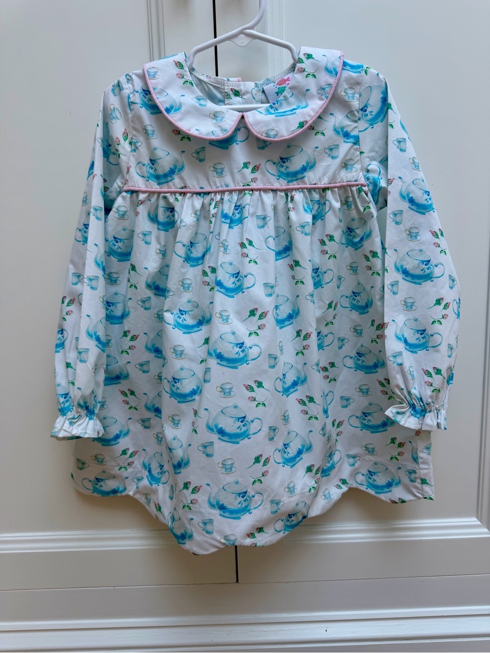 Stitchy Fish Girls Teapot Print Peter Pan Collar Top Size 6 NWOT